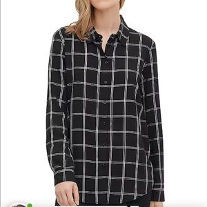 Calvin Klein Womens Windowpane Boyfriend Blouse L